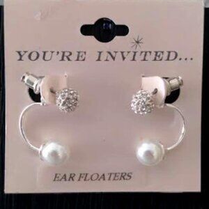 YOU'RE INVITED Romantic Silver Clear Crystal Disco Ball/Pearl Floater Earrings